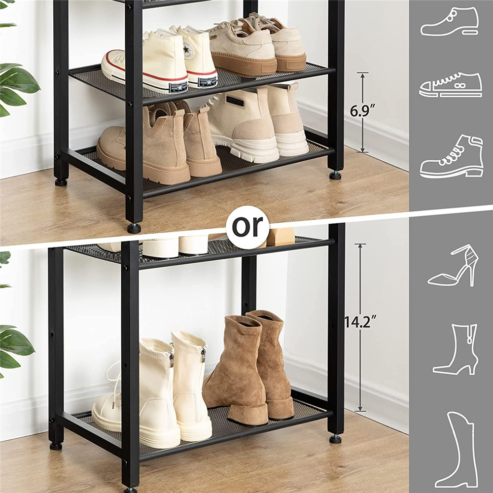 Multifunctional Metal Stand Coat Rack Shoe Bench Storage Rack with Hooks Entryway Morden Wall Coat Rack