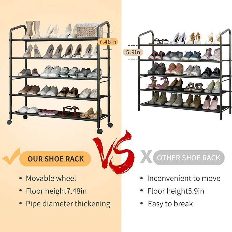 Manufacture Metal Storage Shoe Rack 7 Tiers Boots Sneakers Shelf Storage Furniture Shoe Holder with Organizer Pocket