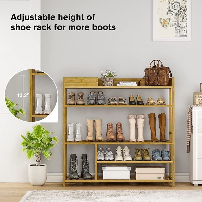 SOPEWOD 3-tier stable entry solid wooden shoe rack storage organizer with bamboo shoe rack bench