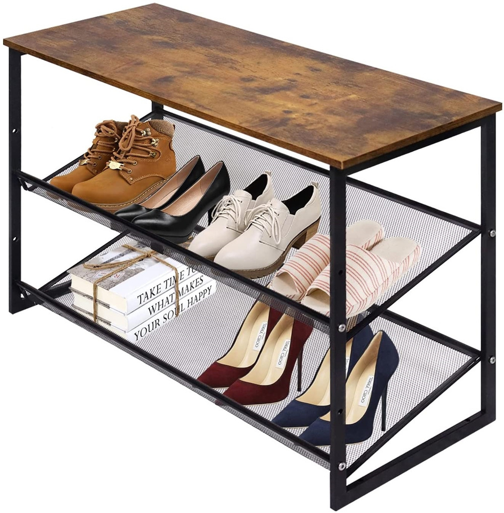 2020 Newest Design 5-Tier Metal and Wooden Combined Shoe Rack for 16-20 Pairs Shoes