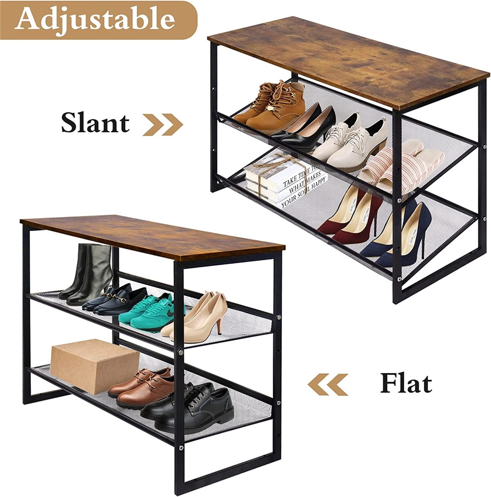 2020 Newest Design 5-Tier Metal and Wooden Combined Shoe Rack for 16-20 Pairs Shoes