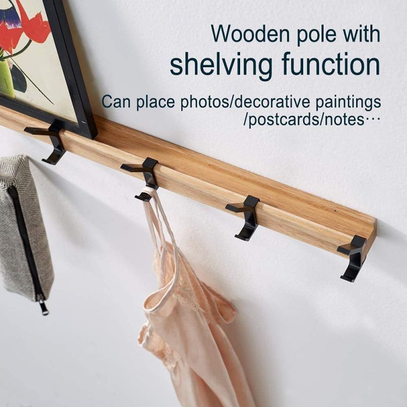 modern wall mounted beech walnut wooden entryway coat rack clothes hook hat rack