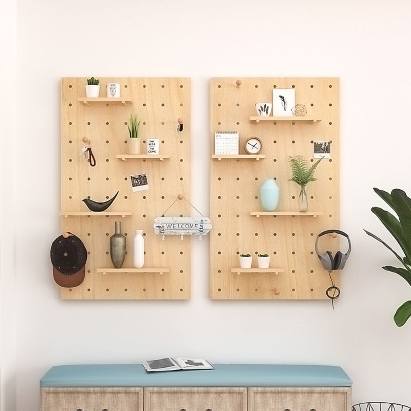 Wall Mounted Shop wall display Storage organizer Plywood peg board wall wooden pegboard with shelves