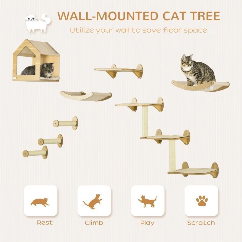 CNLF Cats Wall Furniture Solid Wood Wall Mounted Hammock Climbing Steps Cats Shelves and Perches Indoor Climbing Frame  Cat Bed