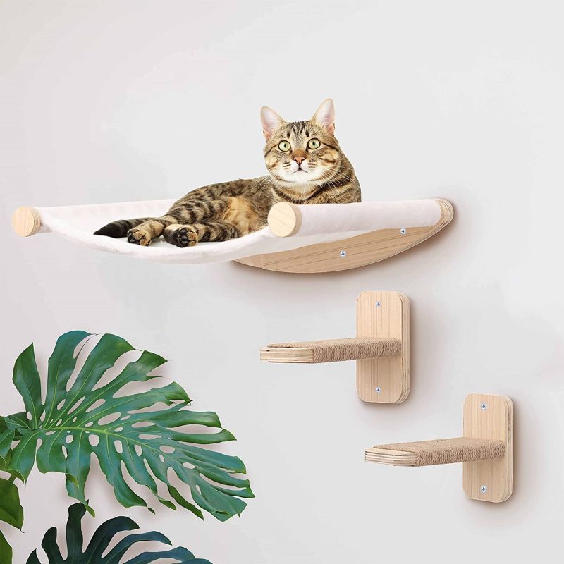 CNLF Cats Wall Furniture Solid Wood Wall Mounted Hammock Climbing Steps Cats Shelves and Perches Indoor Climbing Frame  Cat Bed