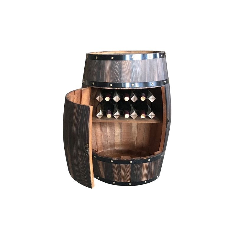 Handmade Bar Decorative   Wooden Barrel Shaped Wine Holder,  Lockable Storage Cabinet, Antique CNLF