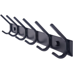 Wall mounted robe hook rack 5pcs double metal hook stainless steel coat hanger hook rail