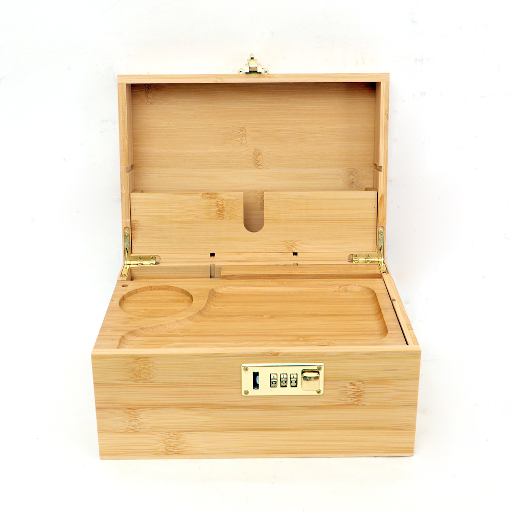 Bamboo Box with Combination Lock Decorative Storage Box with magnet Lid Hash Stash Organizer Box Smell Proof Acacia Container