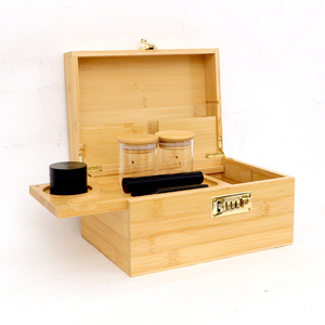 Bamboo Box with Combination Lock Decorative Storage Box with magnet Lid Hash Stash Organizer Box Smell Proof Acacia Container