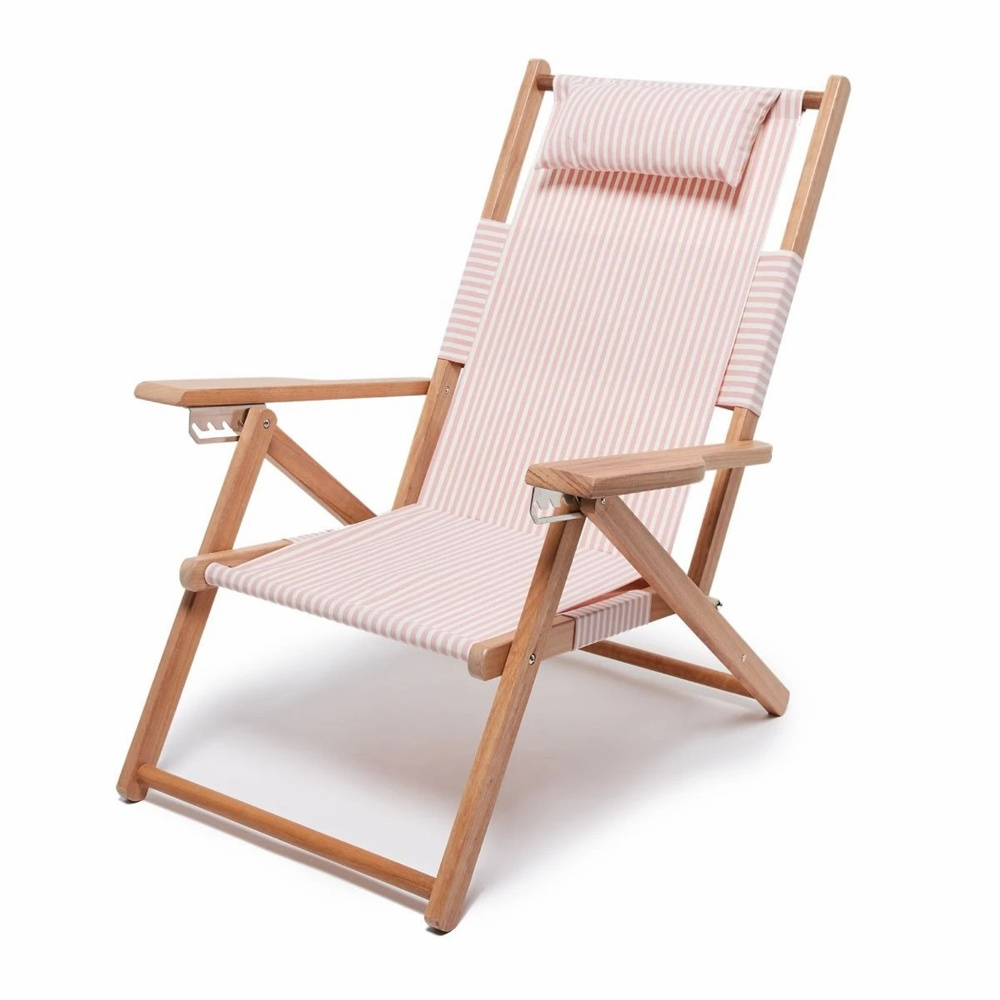 Custom Patterned Oxford Cloth Strong Wooden High Load Beach Chairs Beach Folding Portable Lounge Chairs With Pillow CNLF