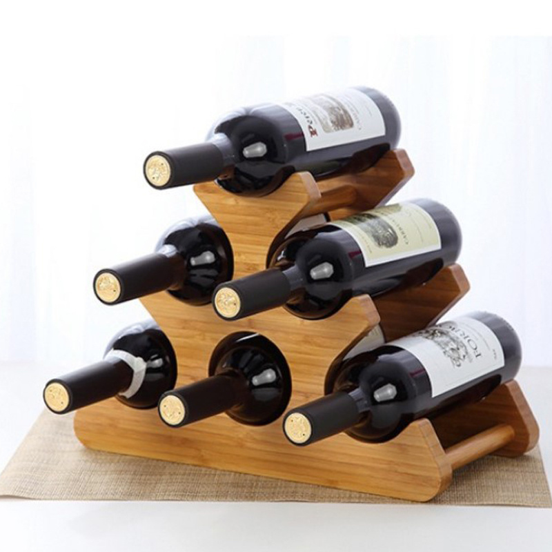 Free Sample Solid Wood 6-Bottle Wine Rack Home Decorative Storage Beverage Tubs for Wine & Ice Buckets