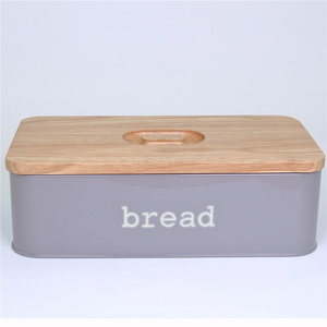 Vintage Metal Kitchen Storage Tin Canister Bread box With Bamboo Lid CNLF