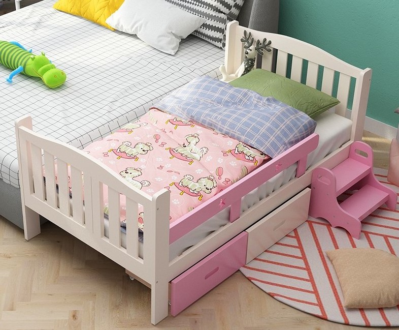 Wood The New Cute Solid Pink Blue Eco-friendly Baby Bed Bedroom Furniture Carton Free Bedroom Sets Contemporary Bed for Kids