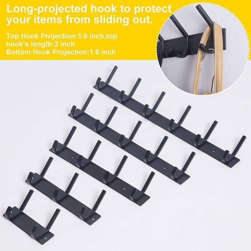 Wall mounted robe hook rack 5pcs double metal hook stainless steel coat hanger hook rail