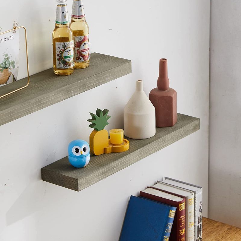 Factory Wholesale Modern Rectangle Black Solid Wood Handmade Wall Mount Floating Shelves