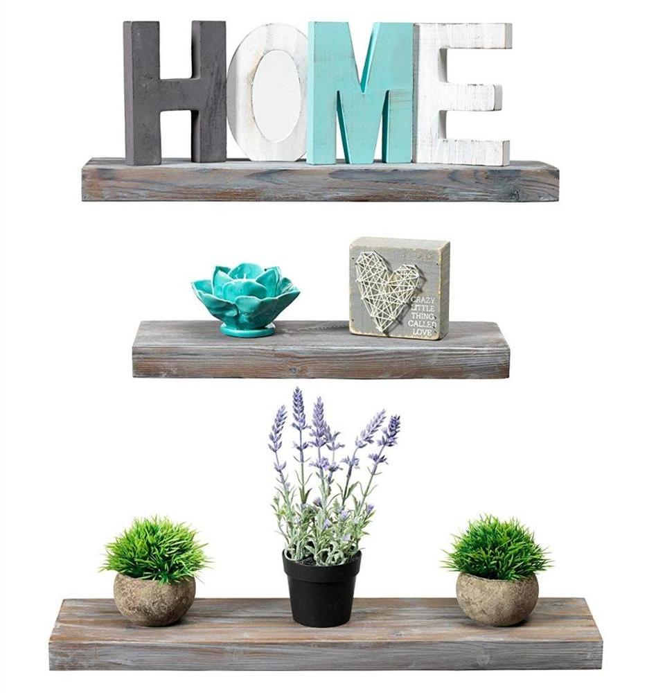 Rustic Farmhouse 3 Tier Floating Wood Shelf - Floating Wall Shelves (Set of 3)