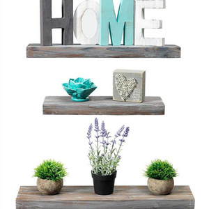 Rustic Farmhouse 3 Tier Floating Wood Shelf - Floating Wall Shelves (Set of 3)