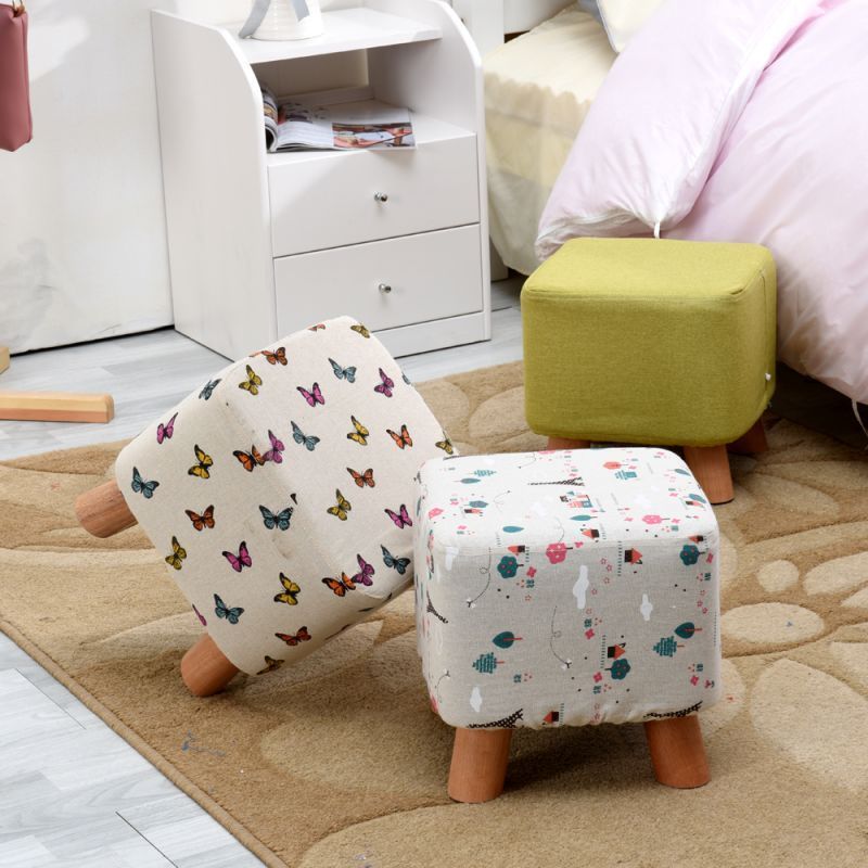 Portable Wooden Leg Cute Animal Fabric Stackable Small Round Stool Living Room Leisure Dining Chair with Upholstered Padded