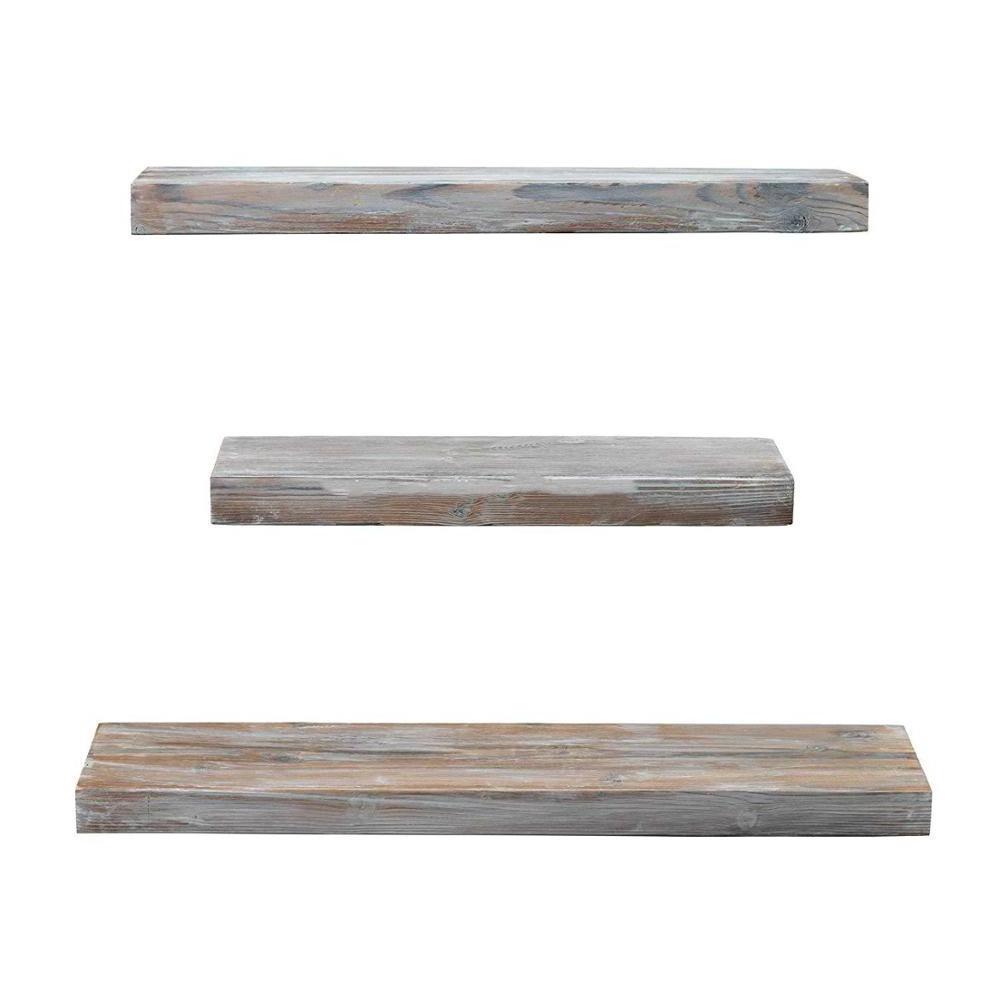 Rustic Farmhouse 3 Tier Floating Wood Shelf - Floating Wall Shelves (Set of 3)