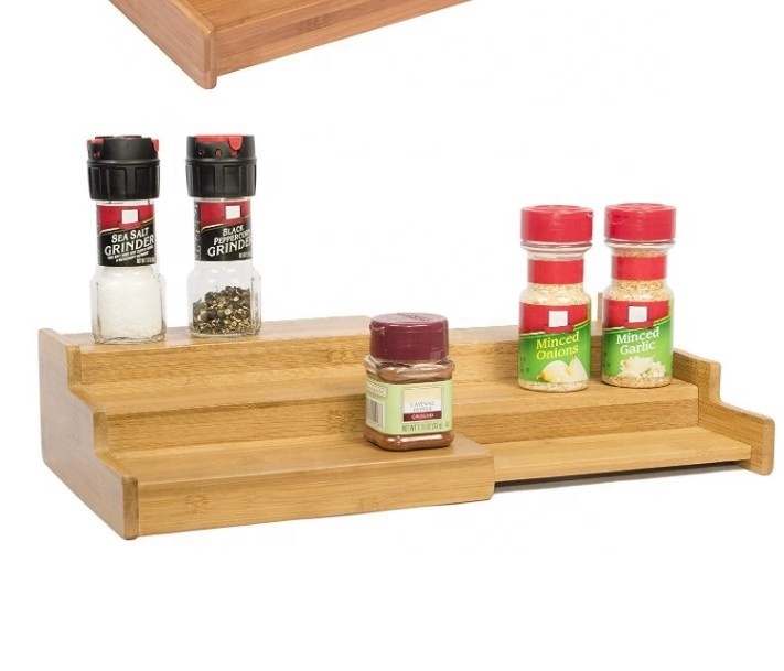 Bamboo 3-Tier Standing Type Expandable Kitchen Cabinet Pantry Shelf Organizer/Spice Rack with 3 Level Storage