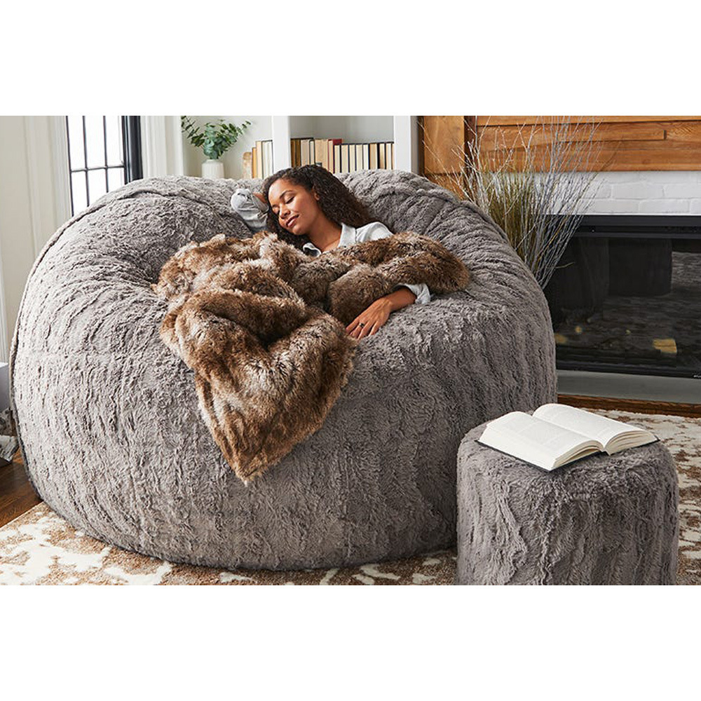 Living Room Chairs Soft Faux Fur Giant Foam Bean Bag, Shredded Foam Bean Bag Large Lazy Sofas