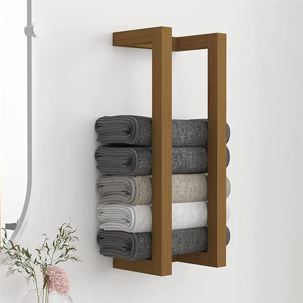 Natural Bamboo wooden  Freestanding  ledder  Stand  Shelf Bathroom Towel Holder Rack