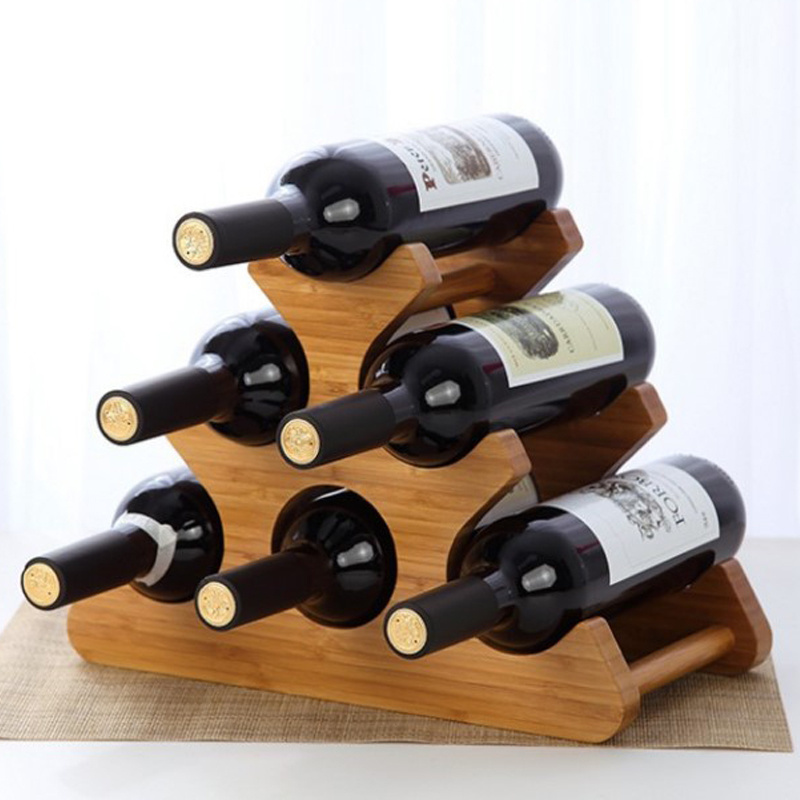 Free Sample Solid Wood 6-Bottle Wine Rack Home Decorative Storage Beverage Tubs for Wine & Ice Buckets