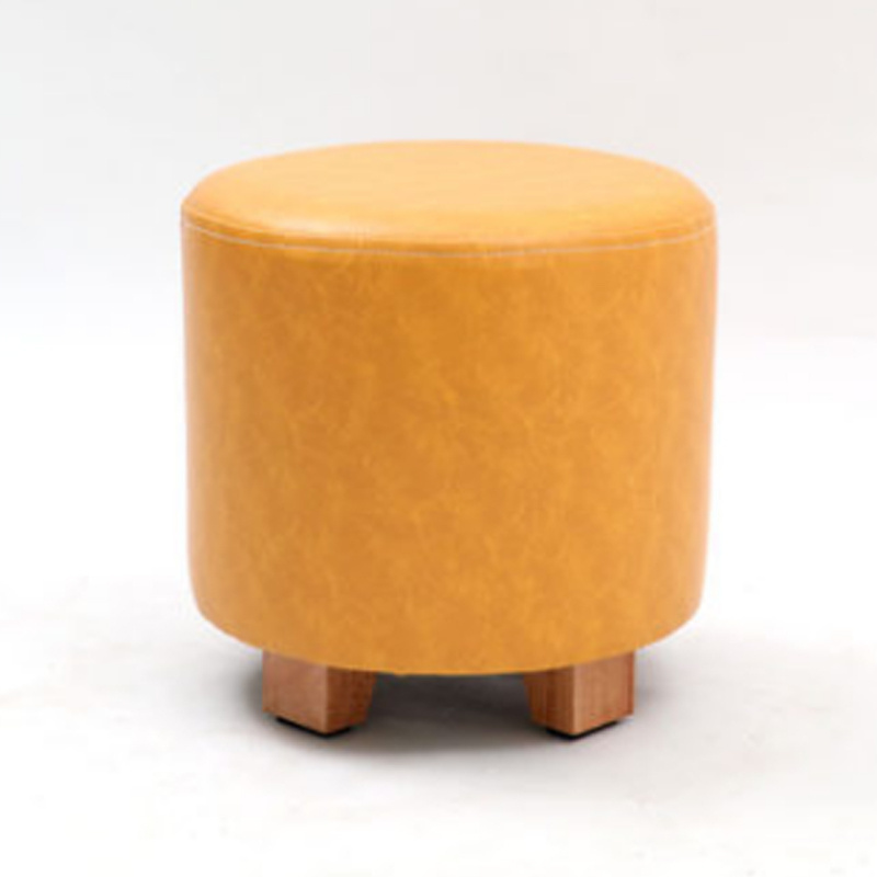 New Round Solid Wood Leather Stool Home Furniture Living Room Furniture Home Stool & Ottoman Modern Wooden in The Living Room