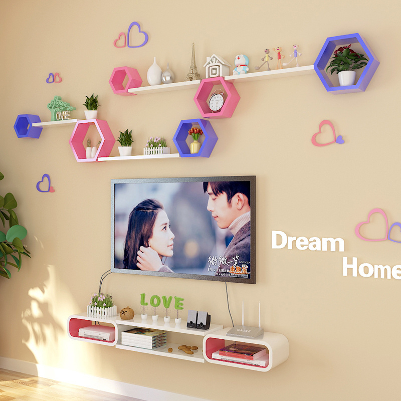 Free Sample 2021 Hot Sale Wooden 3D Hexagon Cube Wall Shelf