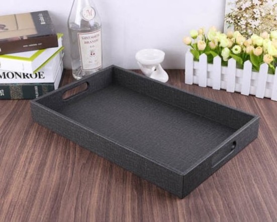 Large Capacity Eco-Friendly Leather Rectangular Black Restaurant Tray Portable Family Dishes & Plates