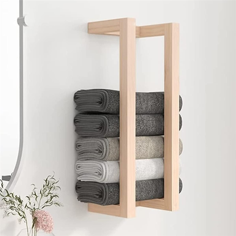 Natural Bamboo wooden  Freestanding  ledder  Stand  Shelf Bathroom Towel Holder Rack