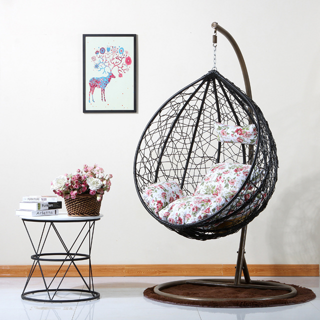 Casual outdoor hanging chair PE rattan wicker single swing chair in outdoor