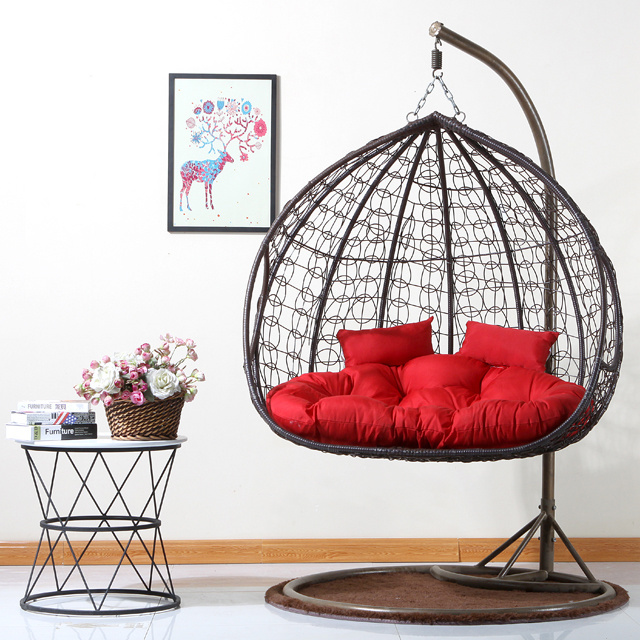 Hot casual hanging chair PE rattan wicker two seat swing chair in outdoor