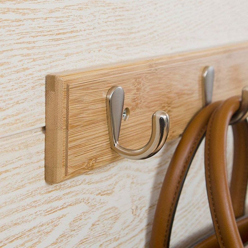 Rustic Wood Wall Coat Rack with 5 Coat Hooks Pegs for Entryway Bedroom