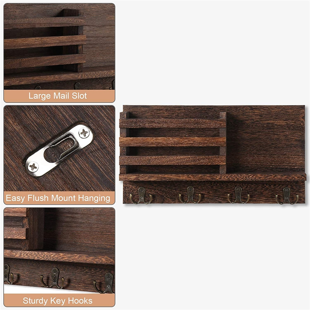 Key Holder for Wall Decorative with 3 Double Key Hooks Wooden Key Hanger wall hook hanger