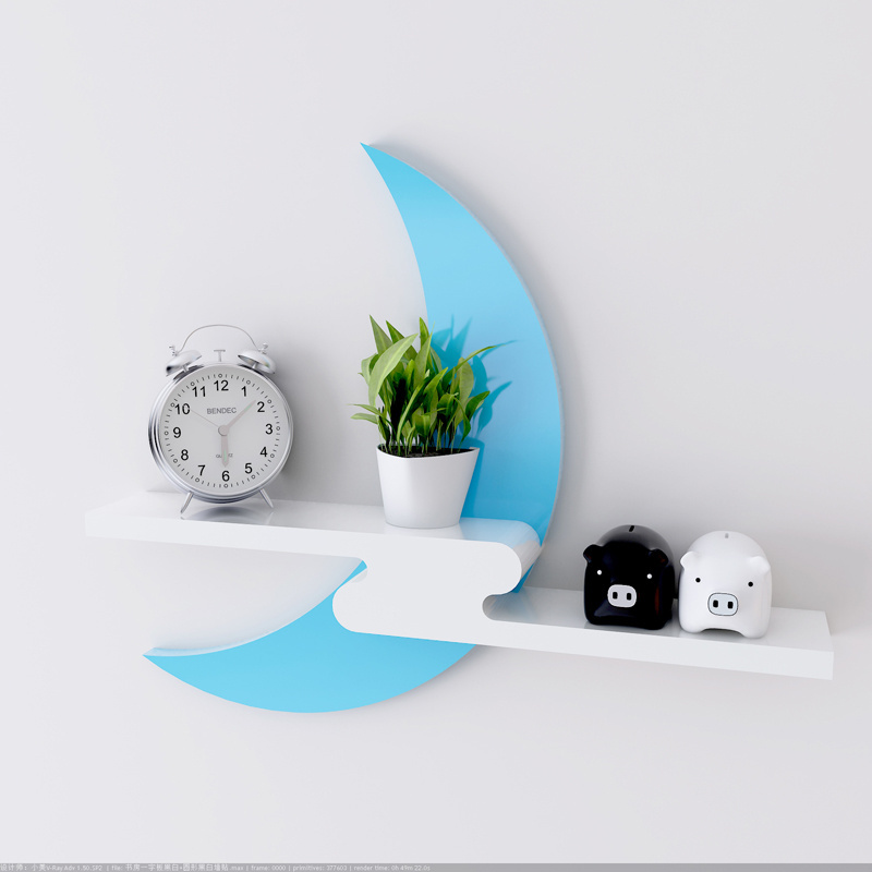 High Quality Moon Shaped Wooden Wall Shelf Free Sample Living Room Kitchen Entry Laundry Supermarket Farmhouse Storage Massage