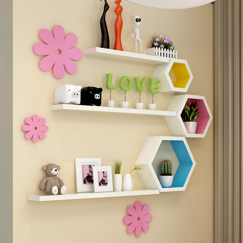 Free Sample 2021 Hot Sale Wooden 3D Hexagon Cube Wall Shelf