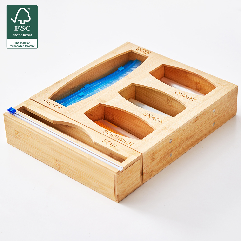 Bamboo Ziplock Bag Storage Organizer for Drawer, Laser Printing  Food Sandwich Storage Bag Organizer