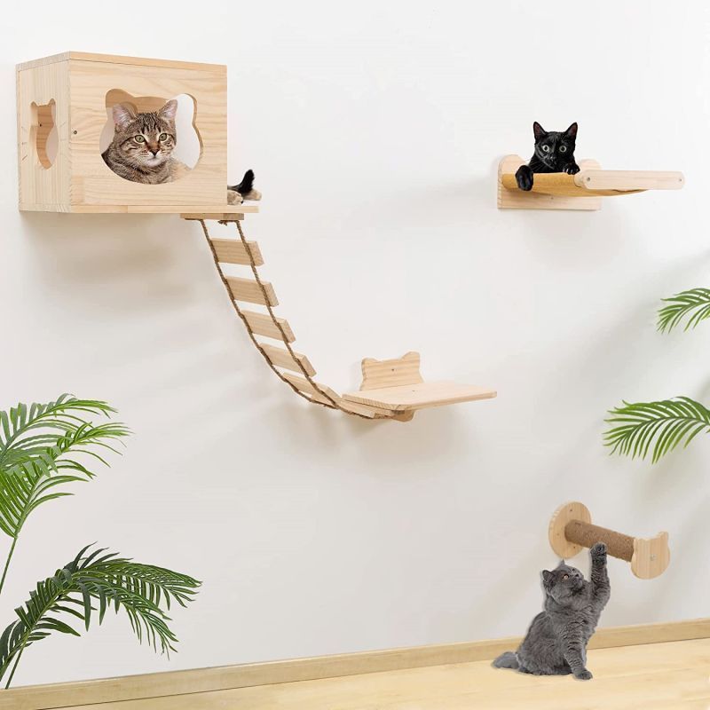 Cat Hammock Wall Mounted Wooden Kitten Hanging Bed Pet Furniture Perches Shelf CNLF