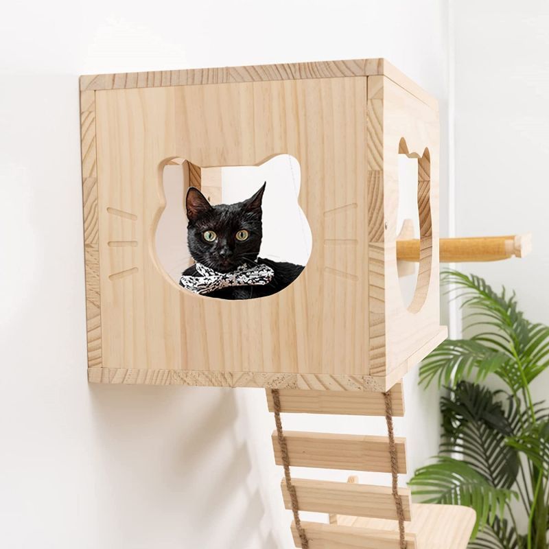 Cat Hammock Wall Mounted Wooden Kitten Hanging Bed Pet Furniture Perches Shelf CNLF