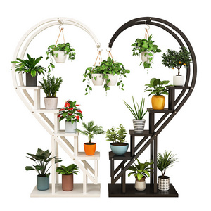 Eco Friendly  Outdoor Adjustable Wood Heart Shape Flower Pot Plant Stand For Indoor