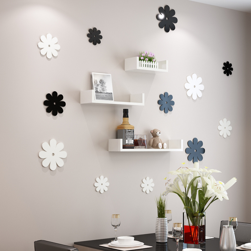 Modern Design Home Decoration 3D Wall Decal in Interior Free UV Printing Wall Stickers Black Flowers Accept Customized Logo MDF