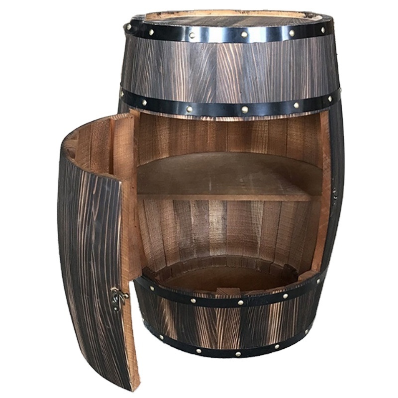 Handmade Bar Decorative   Wooden Barrel Shaped Wine Holder,  Lockable Storage Cabinet, Antique CNLF