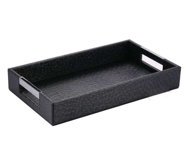 Large Capacity Eco-Friendly Leather Rectangular Black Restaurant Tray Portable Family Dishes & Plates