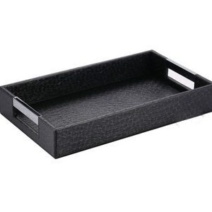 Large Capacity Eco-Friendly Leather Rectangular Black Restaurant Tray Portable Family Dishes & Plates