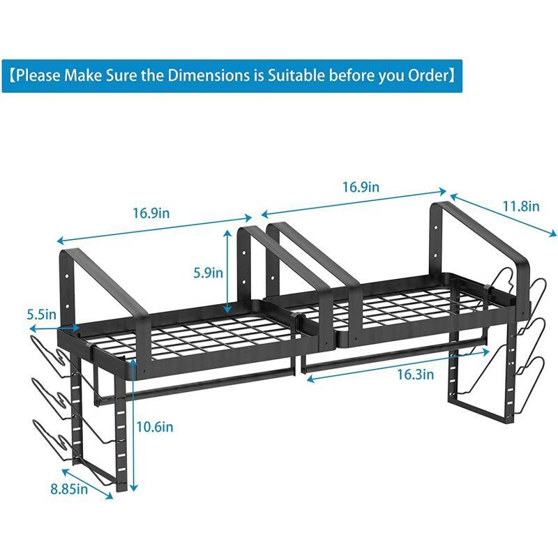 over the Sink 2-Tier Metal Iron Dish Drying Rack 2-Layer Kitchen Organizer Storage Stand No-Slip Installation Type