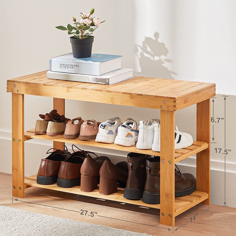 Entryway Organizing Shelf Bamboo Shoes Rack Bench With Storage Drawer