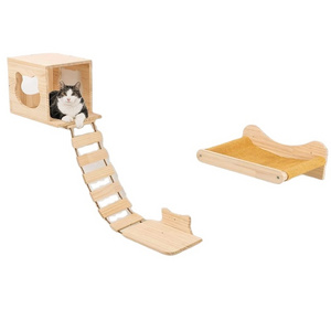 Cat Hammock Wall Mounted Wooden Kitten Hanging Bed Pet Furniture Perches Shelf CNLF