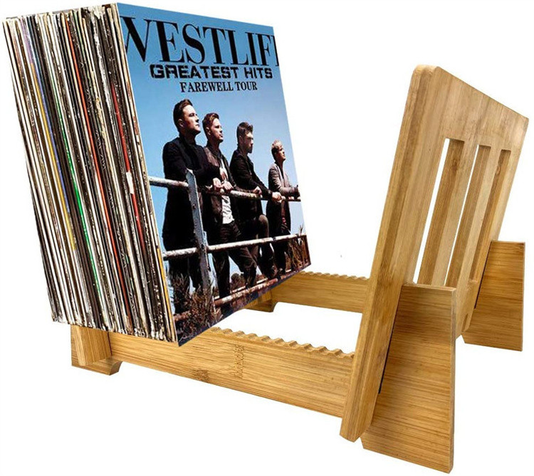 Bamboo vinyl Recorde Display Stand Store Rack for 1to 50+ LP Music Albums Display, Can Also Be Used For Books, Magazines,Etc