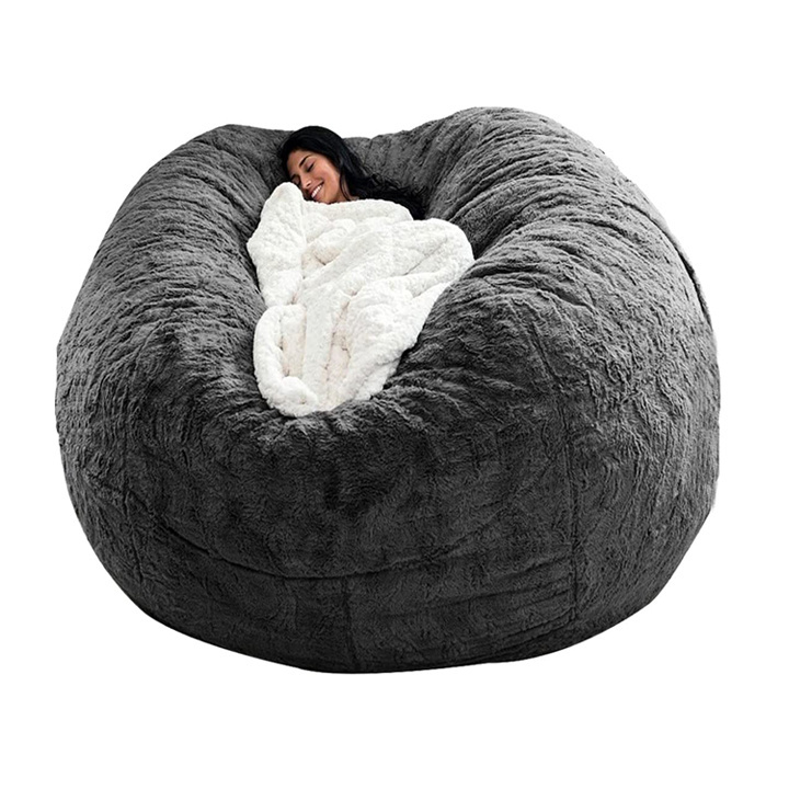 Living Room Chairs Soft Faux Fur Giant Foam Bean Bag, Shredded Foam Bean Bag Large Lazy Sofas